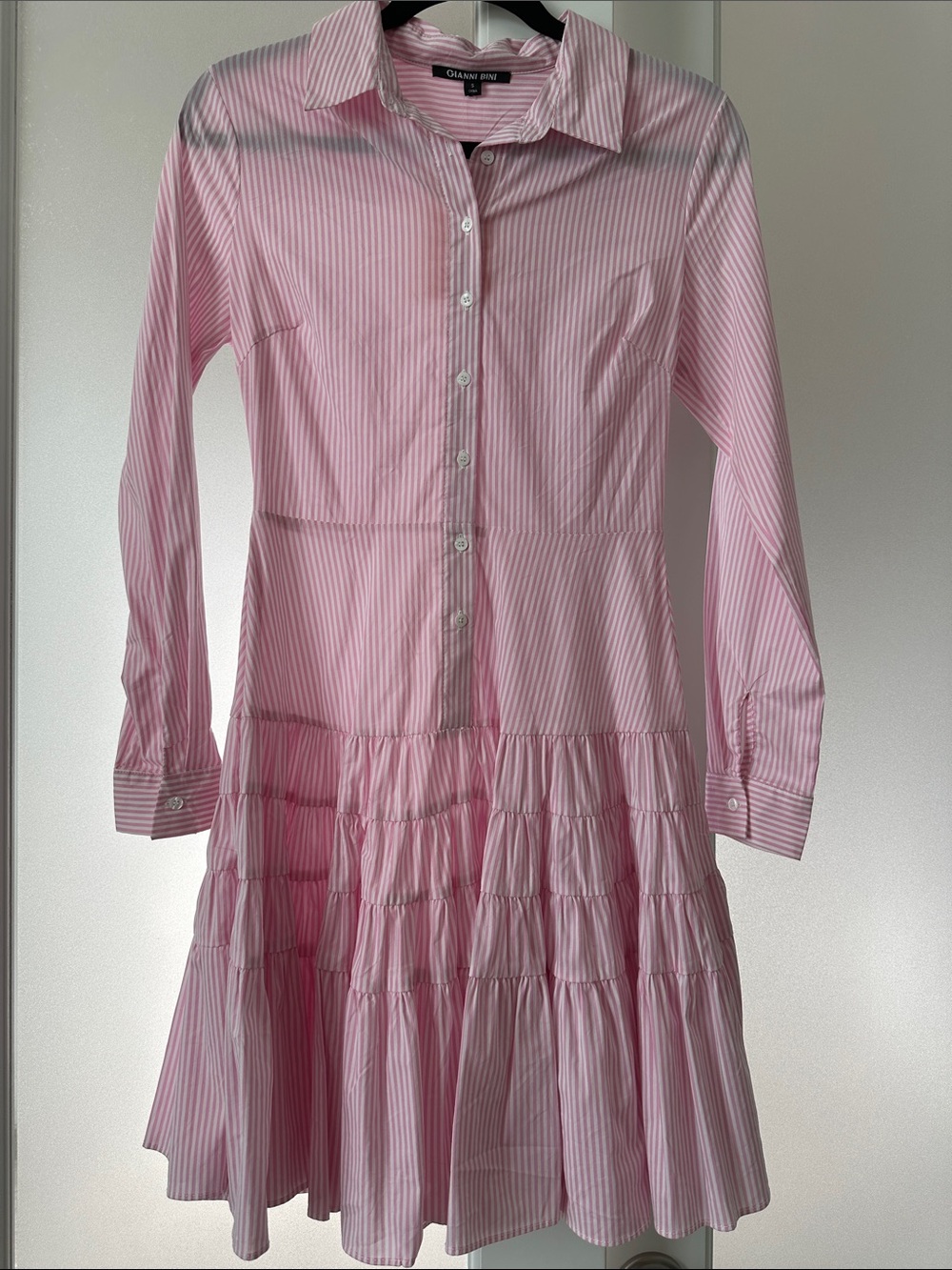 Gianni Bini Pink and White Striped Long Sleeve Shirt Dress